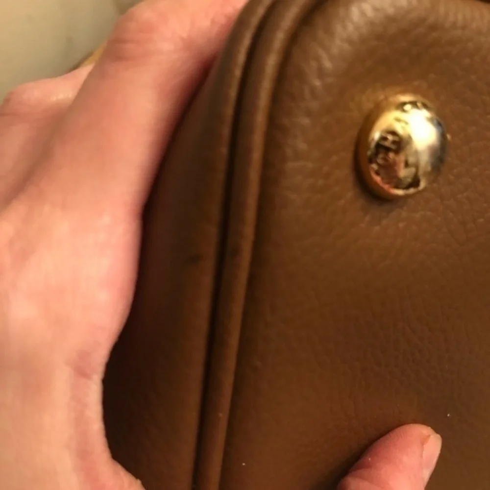 Michael kors brown leather and wicker tote bag with detachable pouch
